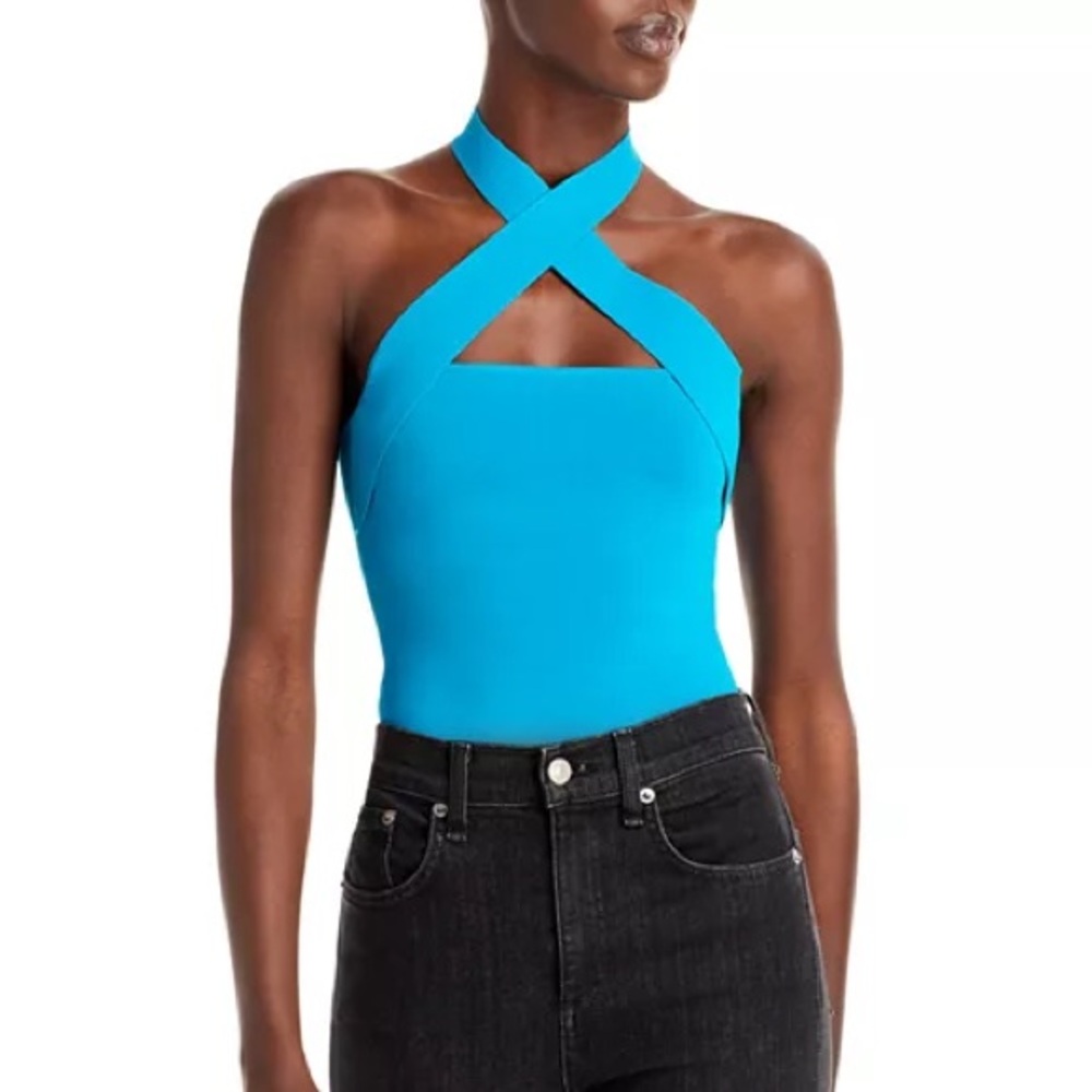 Alice + Olivia Turquoise Tamiko Convertible Stretch-Knit Halter Top- Sz M
